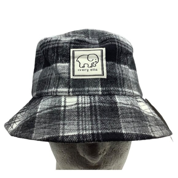 Ivory Ella Plaid Wool Blend Classic Bucket Hat Black White Adult One Size NEW - Picture 1 of 7